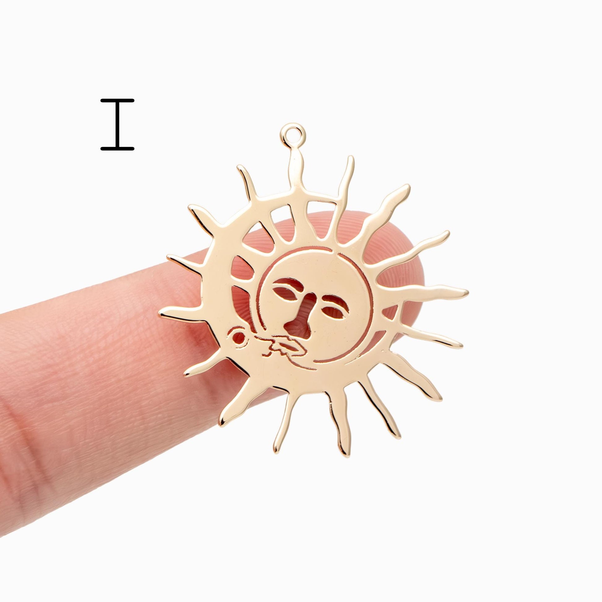 4pcs Gold Sun Moon Star Charms, 18K Gold plated Brass, CZ Pave Celetial Pendants (GB-2991)