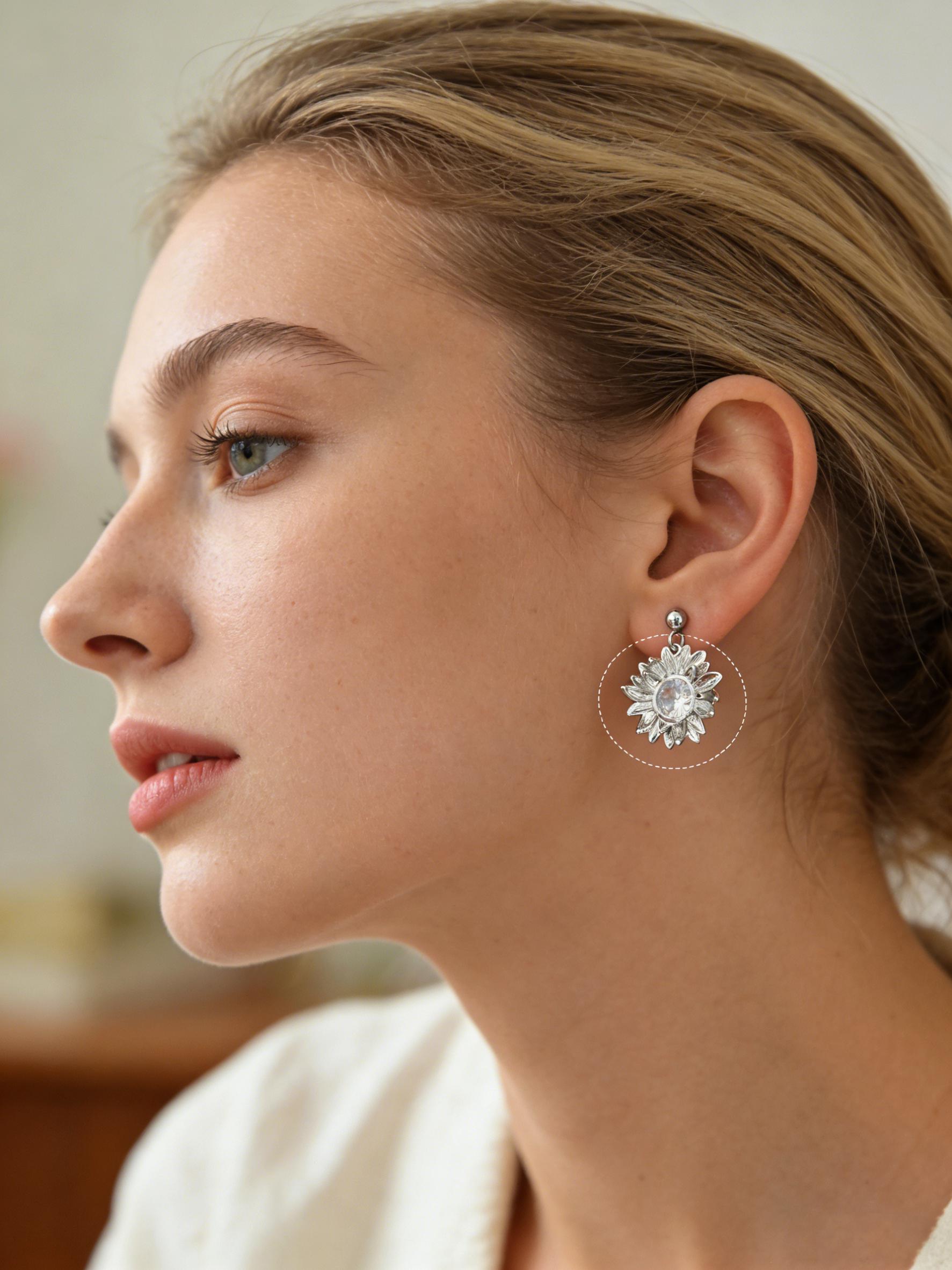 4pcs CZ Pave Flower Charms, 18K Real Gold/ Rhodium plated Brass, Flower Earring Pendants (GB-3579)