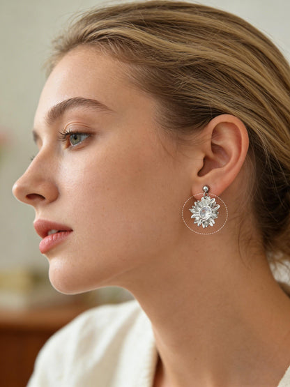 4pcs CZ Pave Flower Charms, 18K Real Gold/ Rhodium plated Brass, Flower Earring Pendants (GB-3579)