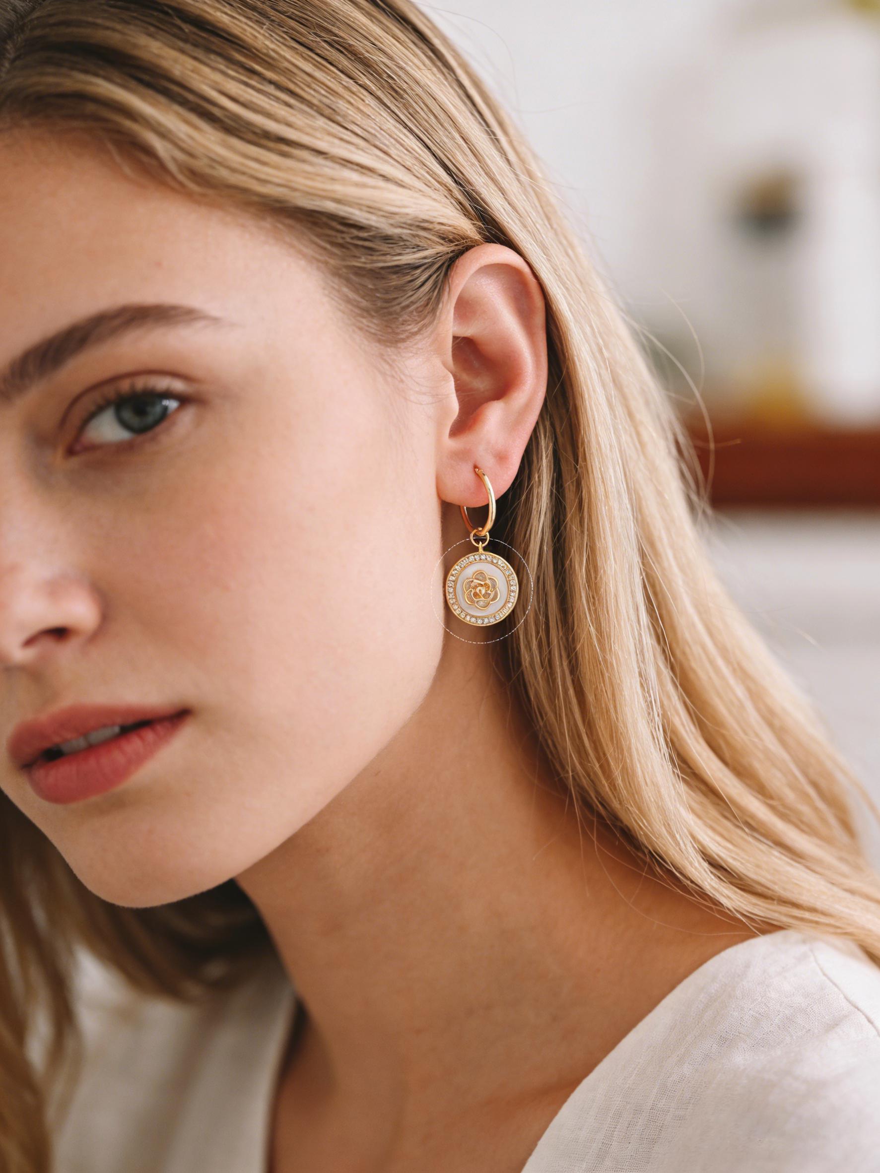 4pcs CZ Pave Flower Charms, 18K Real Gold/ Rhodium plated Brass, Flower Earring Pendants (GB-3579)