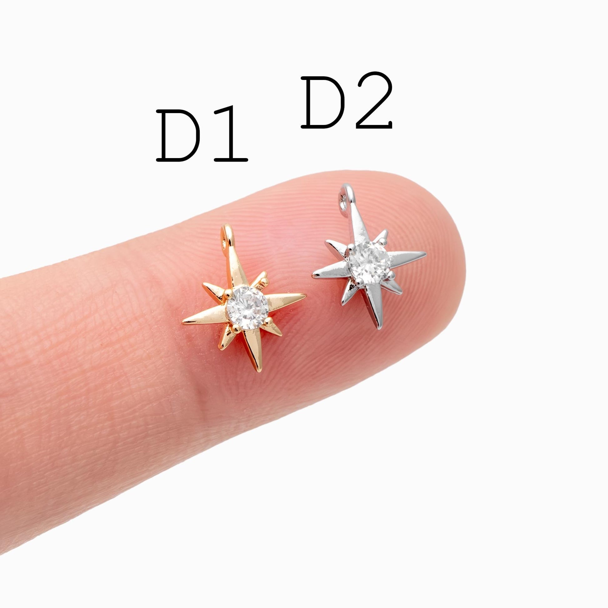 10pcs Gold/ Silver Tone North Star Charm, 18K Gold/ Rhodium plated Brass Mini Star Pendants (GB-924)