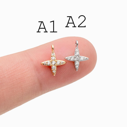 10pcs Gold/ Silver Tone North Star Charm, 18K Gold/ Rhodium plated Brass Mini Star Pendants (GB-924)