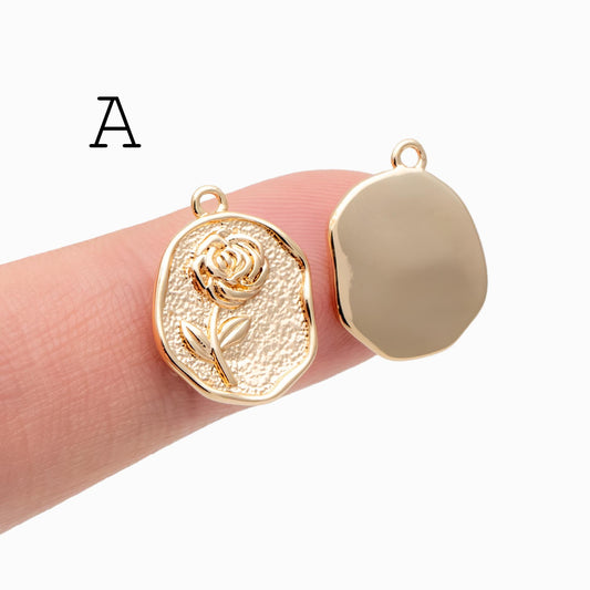 4pcs Gold Flower Charms, 18K Gold plated Brass, Flower Earring Pendants (GB-1281)