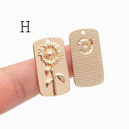 4pcs Gold Flower Charms, 18K Gold plated Brass, Flower Earring Pendants (GB-1281)