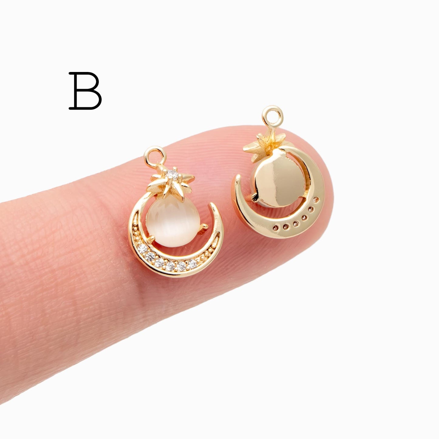 4pcs CZ pave Gold/ Silver Moon Star Charms, 18K Gold/ Rhodium plated Brass Moon Pendants (GB-2433)