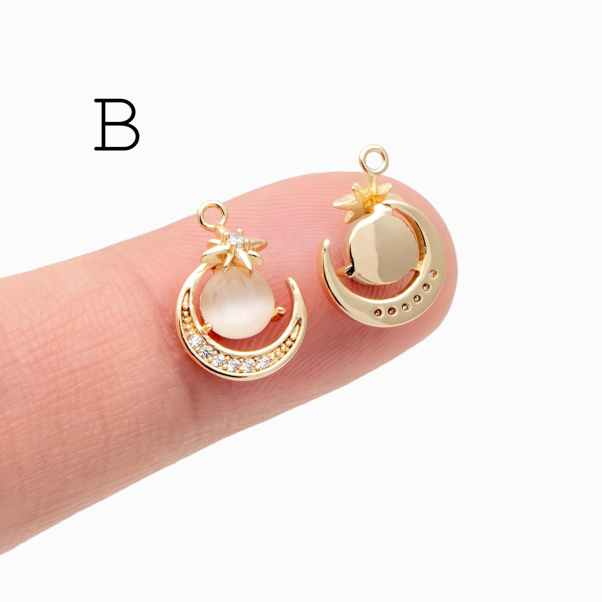 4pcs CZ pave Gold/ Silver Moon Star Charms, 18K Gold/ Rhodium plated Brass Moon Pendants (GB-2433)