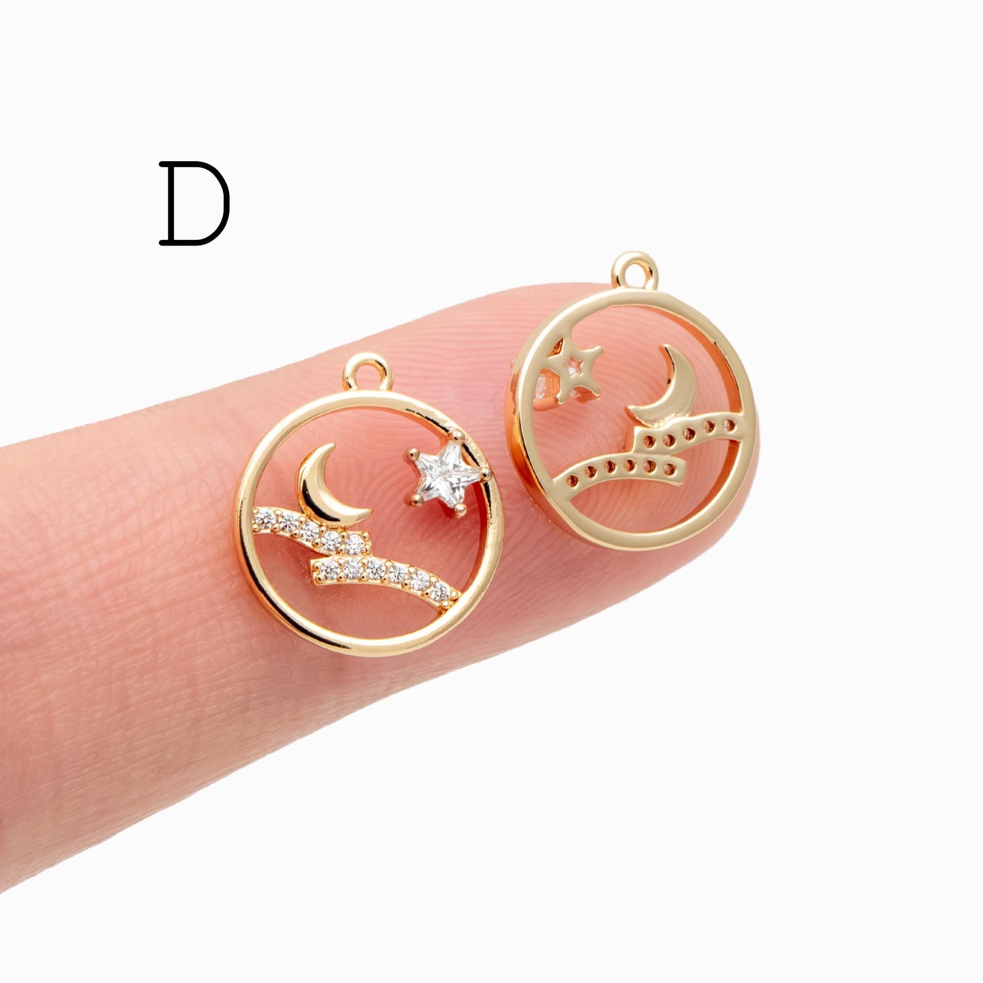 4pcs CZ pave Gold/ Silver Moon Star Charms, 18K Gold/ Rhodium plated Brass Moon Pendants (GB-2433)