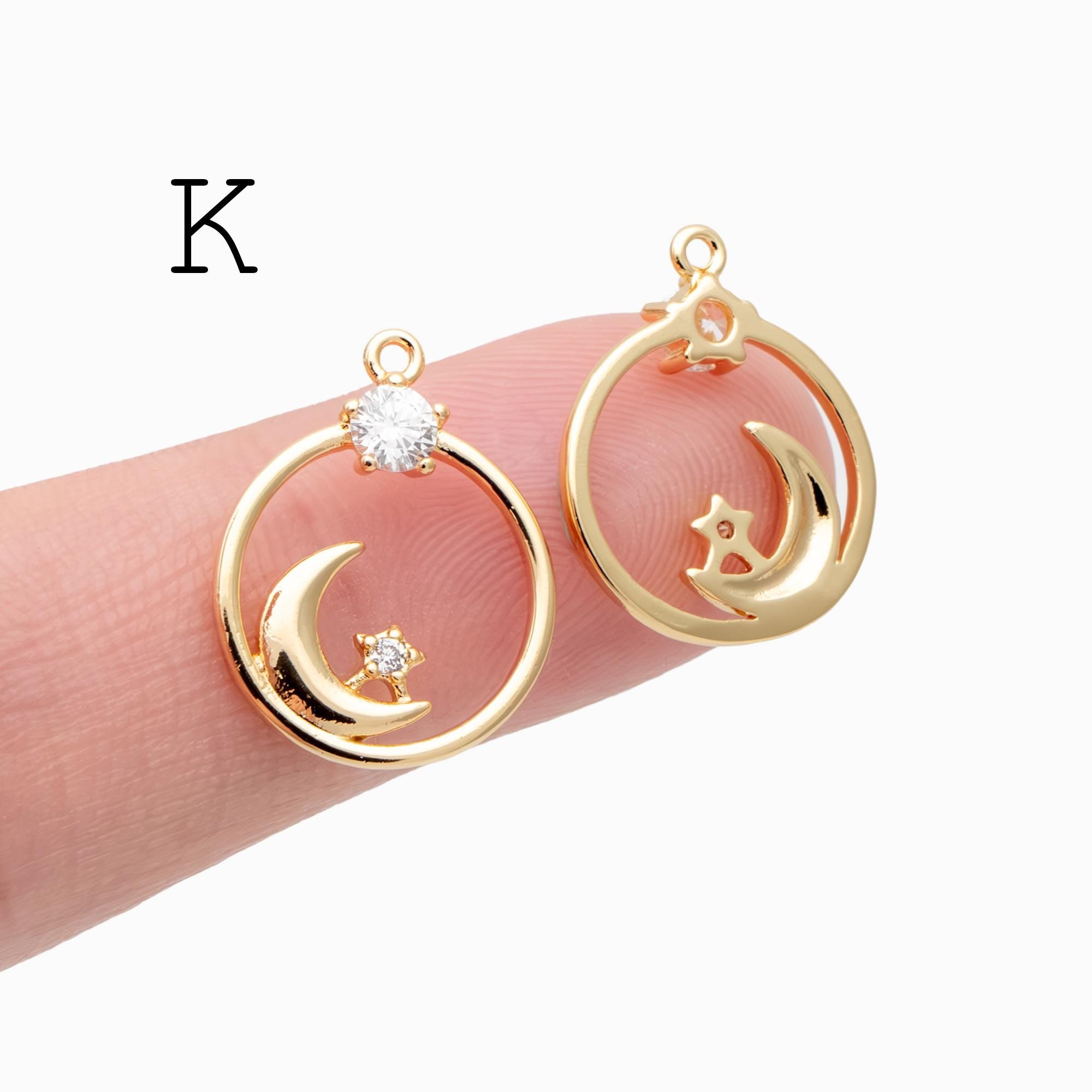 4pcs CZ pave Gold/ Silver Moon Star Charms, 18K Gold/ Rhodium plated Brass Moon Pendants (GB-2433)