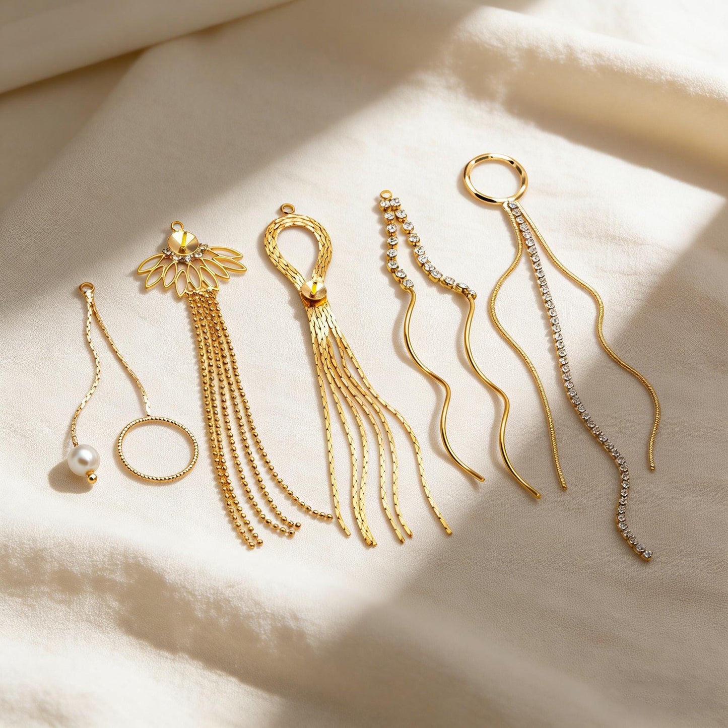 4pcs Chain Tassel Charms, Gold plated Brass, Tassel Earring Components (GB-1277)