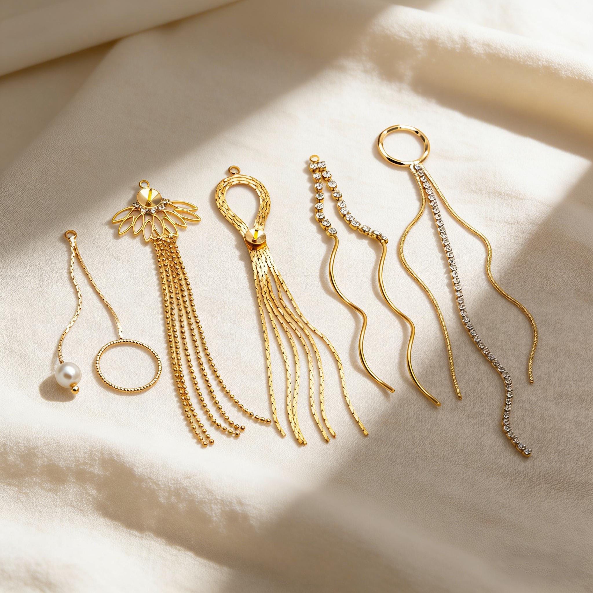 4pcs Chain Tassel Charms, Gold plated Brass, Tassel Earring Components (GB-1277)