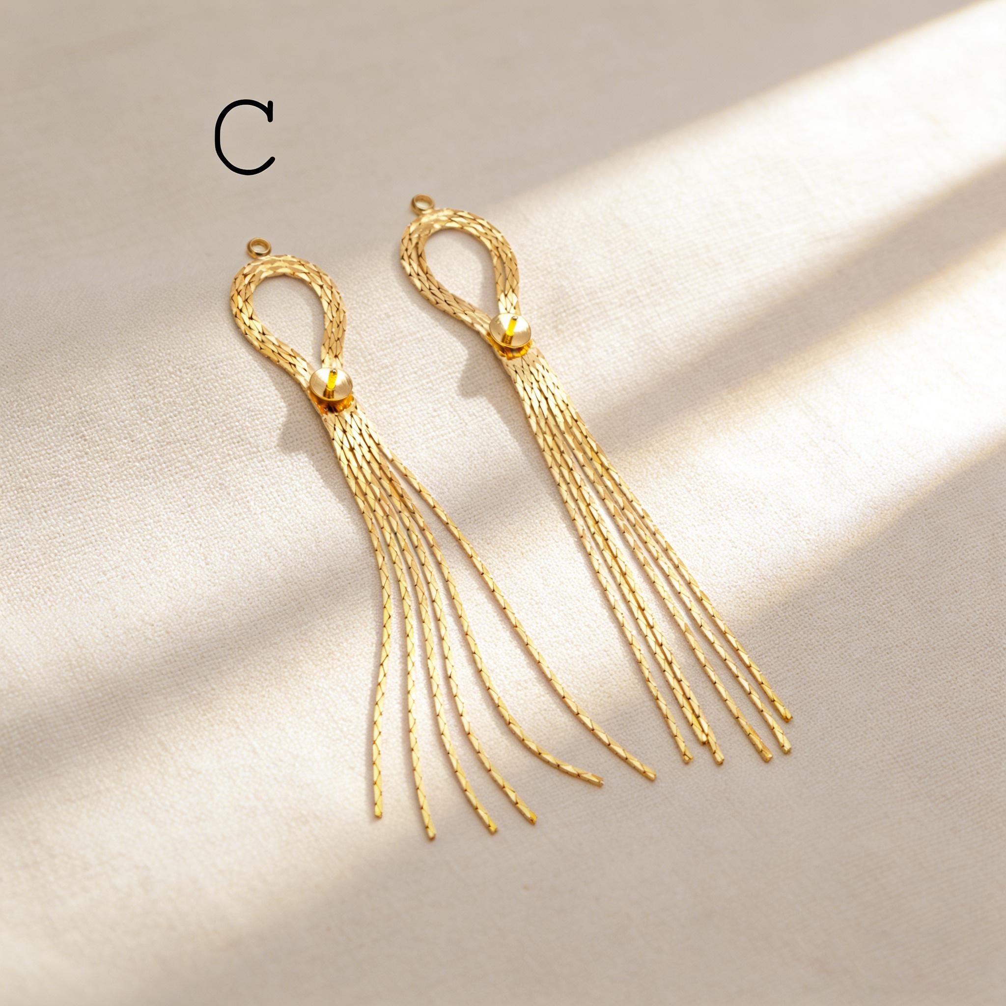 4pcs Chain Tassel Charms, Gold plated Brass, Tassel Earring Components (GB-1277)