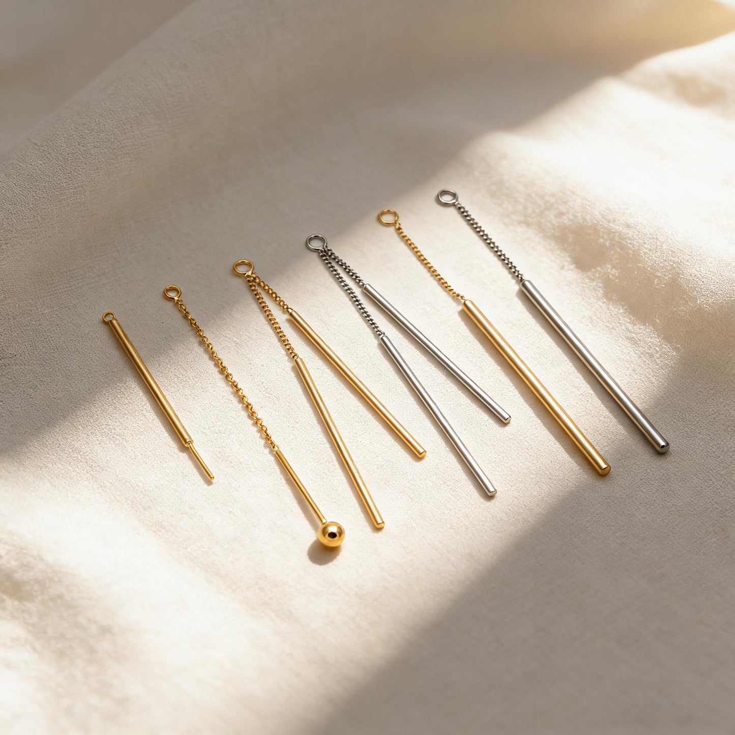 10pcs Gold/ Silver Tone Long Bar Charms , Gold/ Rhodium plated Brass Stick Pendants (GB-1279)