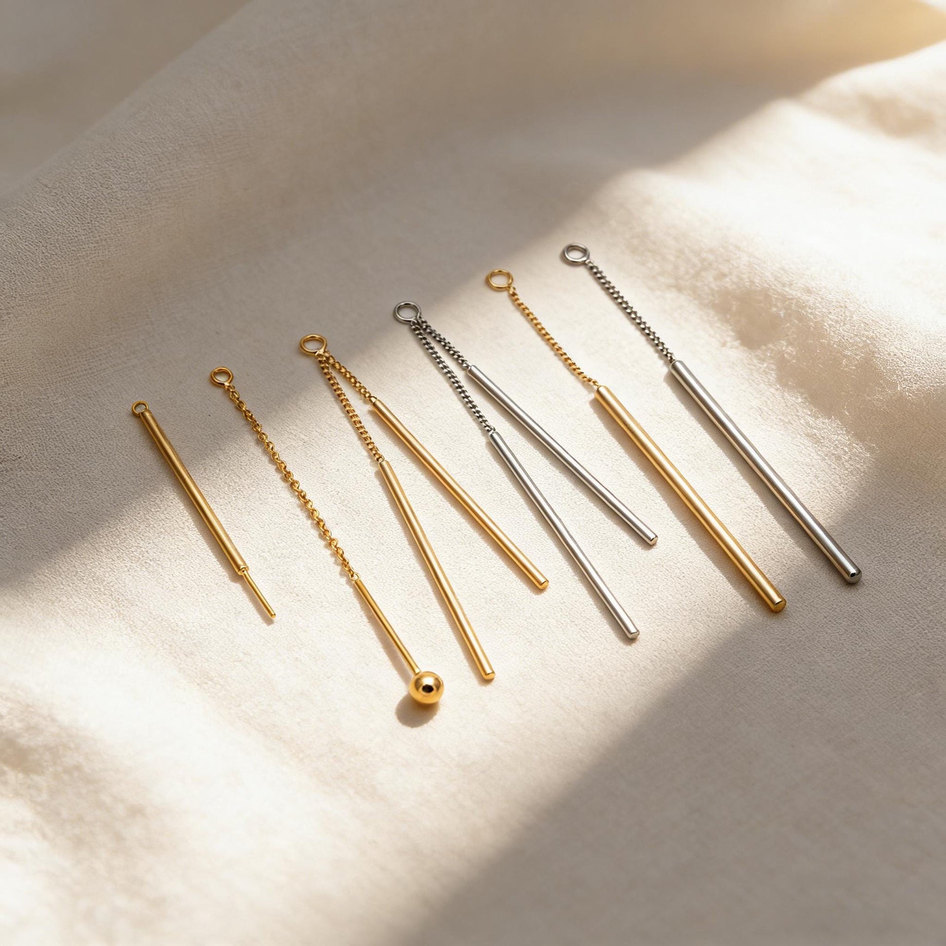 10pcs Gold/ Silver Tone Long Bar Charms , Gold/ Rhodium plated Brass Stick Pendants (GB-1279)