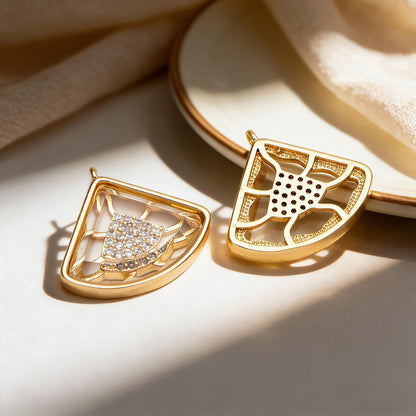 4pcs CZ Pave Gold Fan Shaped Charm, Earring Findings, Jewelry Making, Diy Material, Jewelry Supplies (GB-2238)