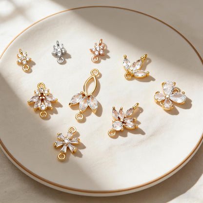 10pcs CZ Pave Flower Leaf Connector, 18K Gold plated Brass, Dainty Connector Charms (GB-3670)