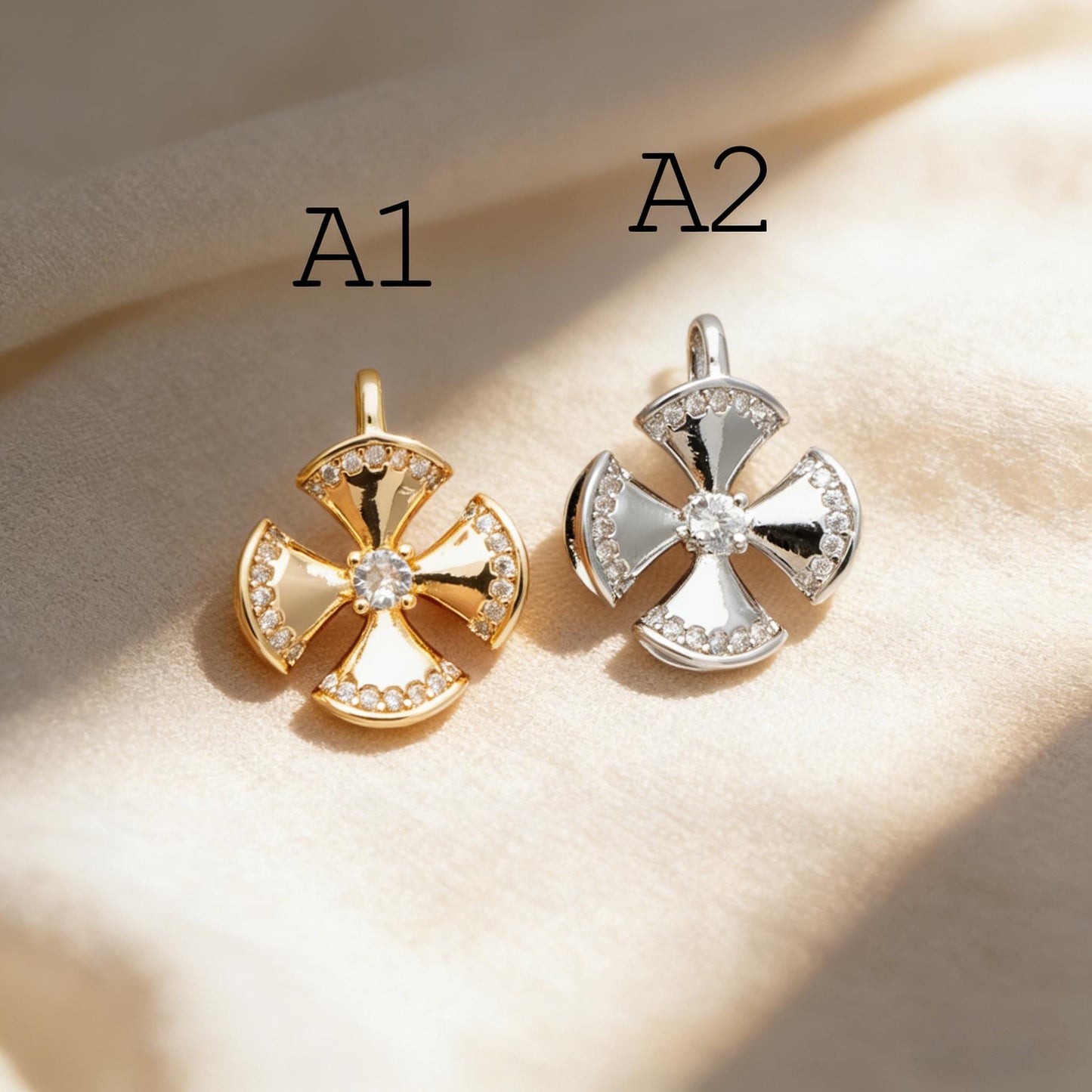 4pcs Gold/ Silver Tone Flower Leaf Charms , 18K Gold/ Rhodium plated Brass, Dainty Earring Pendants (GB-3118)