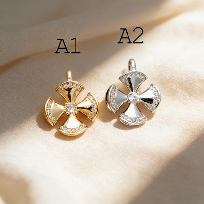 4pcs Gold/ Silver Tone Flower Leaf Charms , 18K Gold/ Rhodium plated Brass, Dainty Earring Pendants (GB-3118)