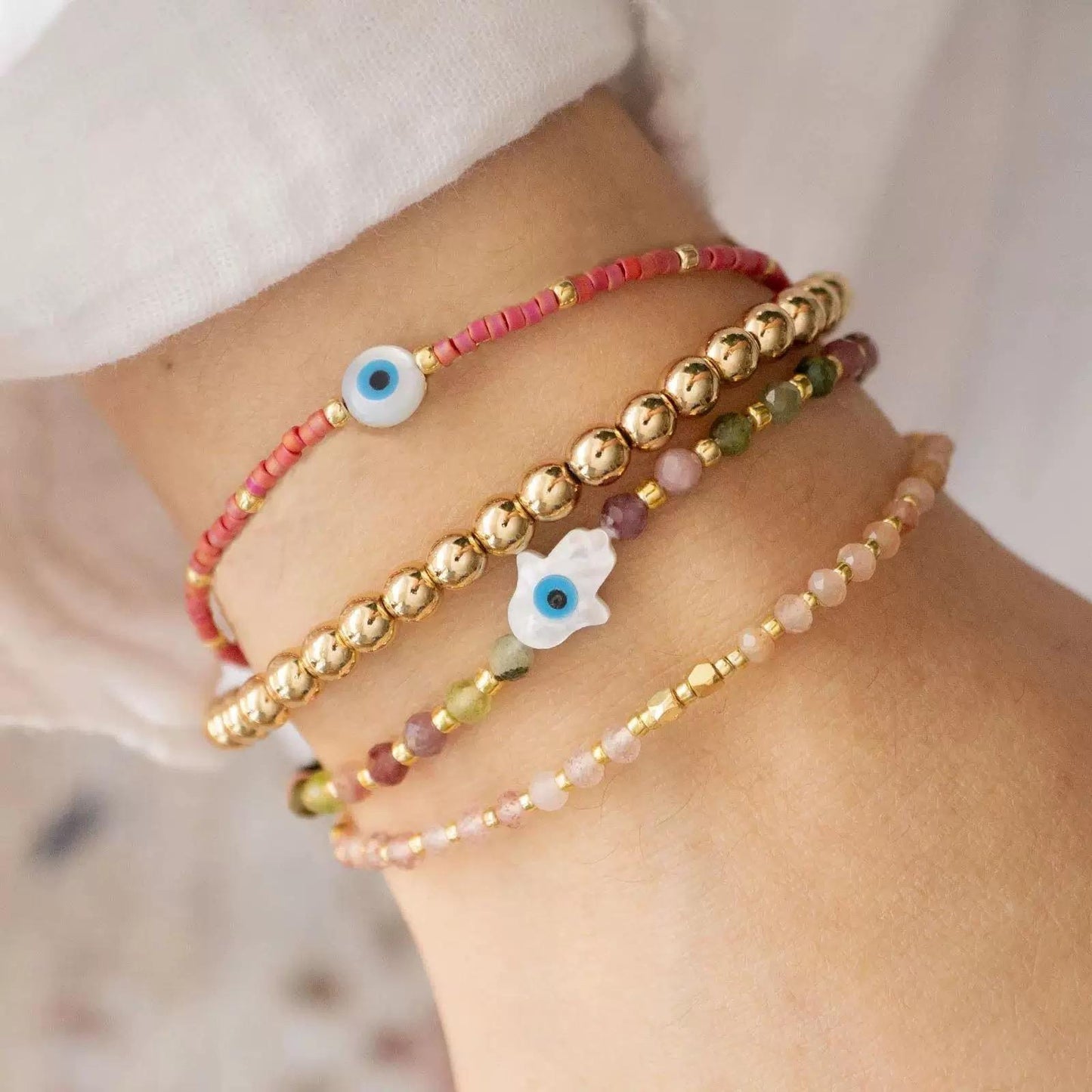 10pcs Mother of Pearl Eye Beads, White MOP Shell Evil Eyes Beads (BK-018)