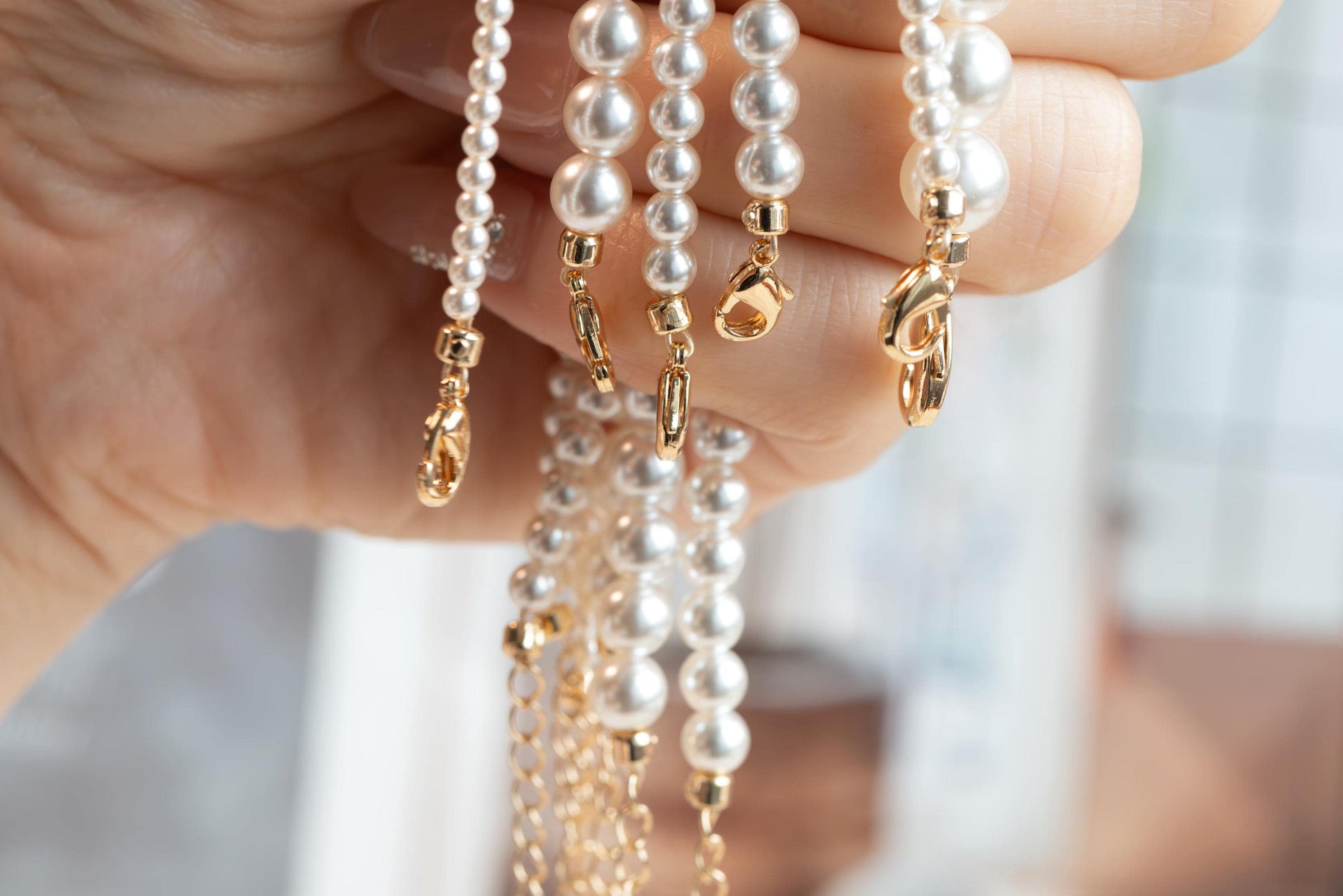 Glass Pearl Bracelet/ Anklet/ Necklaces, Adjustable Quality Crystal Pearl Chain (#LK-627)