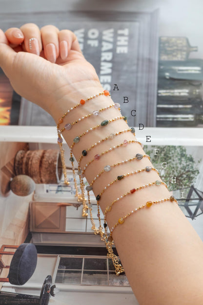 Natural Gemstone faux Pearl Chain Bracelet Necklace Anklet, Gold Beaded Jewelry, Minimalist Layering Chain, Jewelry Supplies (#LK-625)