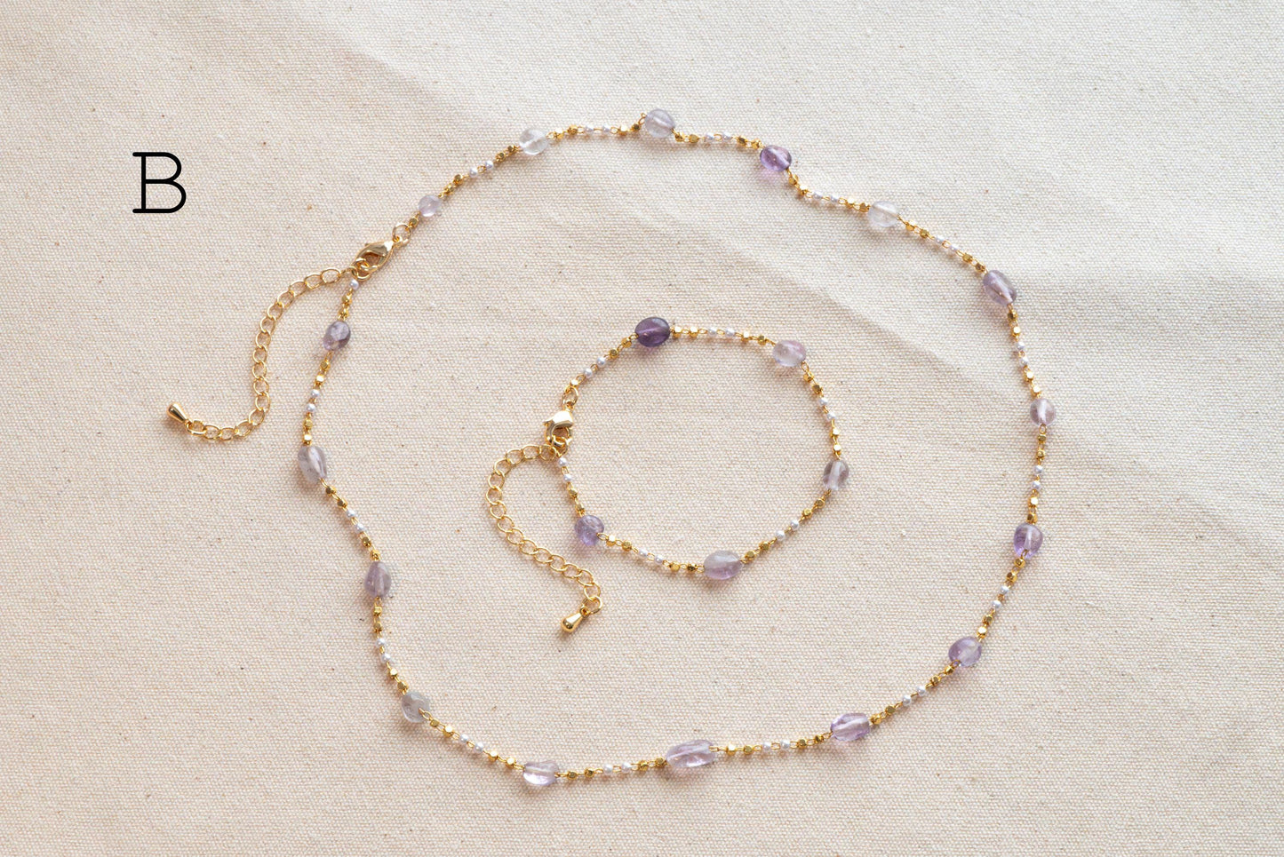 Natural Gemstone faux Pearl Chain Bracelet Necklace Anklet, Gold Beaded Jewelry, Minimalist Layering Chain, Jewelry Supplies (#LK-625)