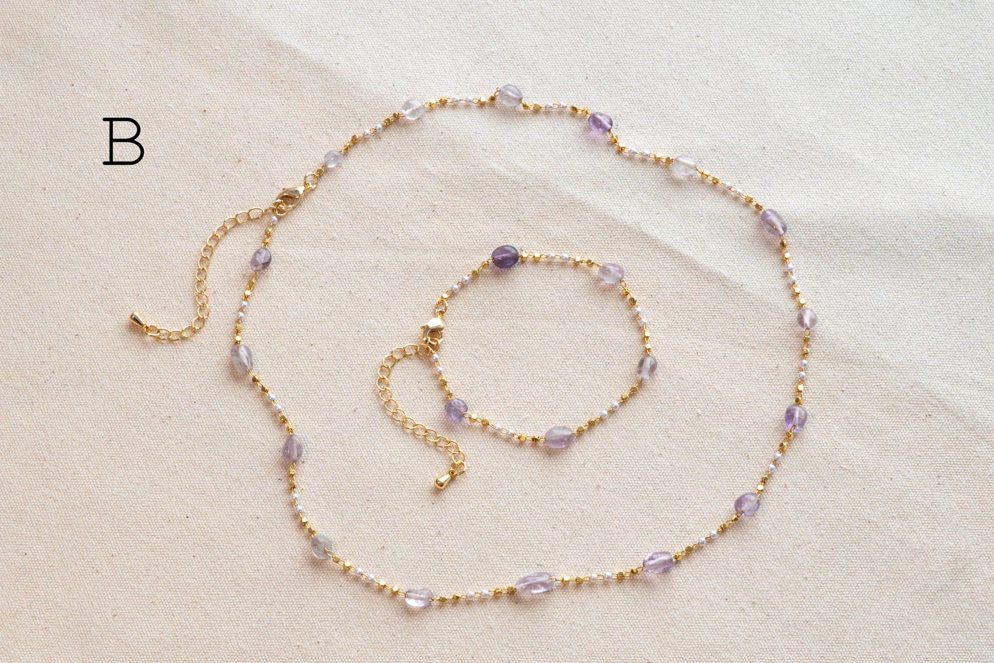 Natural Gemstone faux Pearl Chain Bracelet Necklace Anklet, Gold Beaded Jewelry, Minimalist Layering Chain, Jewelry Supplies (#LK-625)