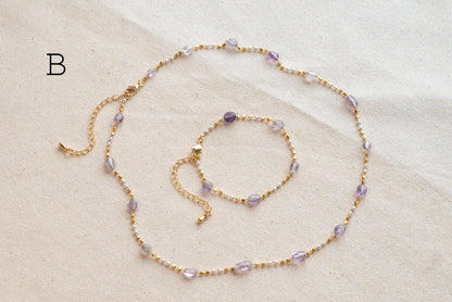 Natural Gemstone faux Pearl Chain Bracelet Necklace Anklet, Gold Beaded Jewelry, Minimalist Layering Chain, Jewelry Supplies (#LK-625)