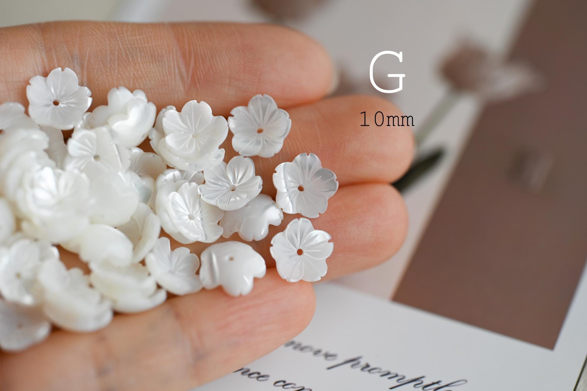 10pcs Shell Flower Cabochons for Jewelry Making, Carved Mother of Pearl Flowers, Bridal Hair Accessories DIY Supplies (BK-001)