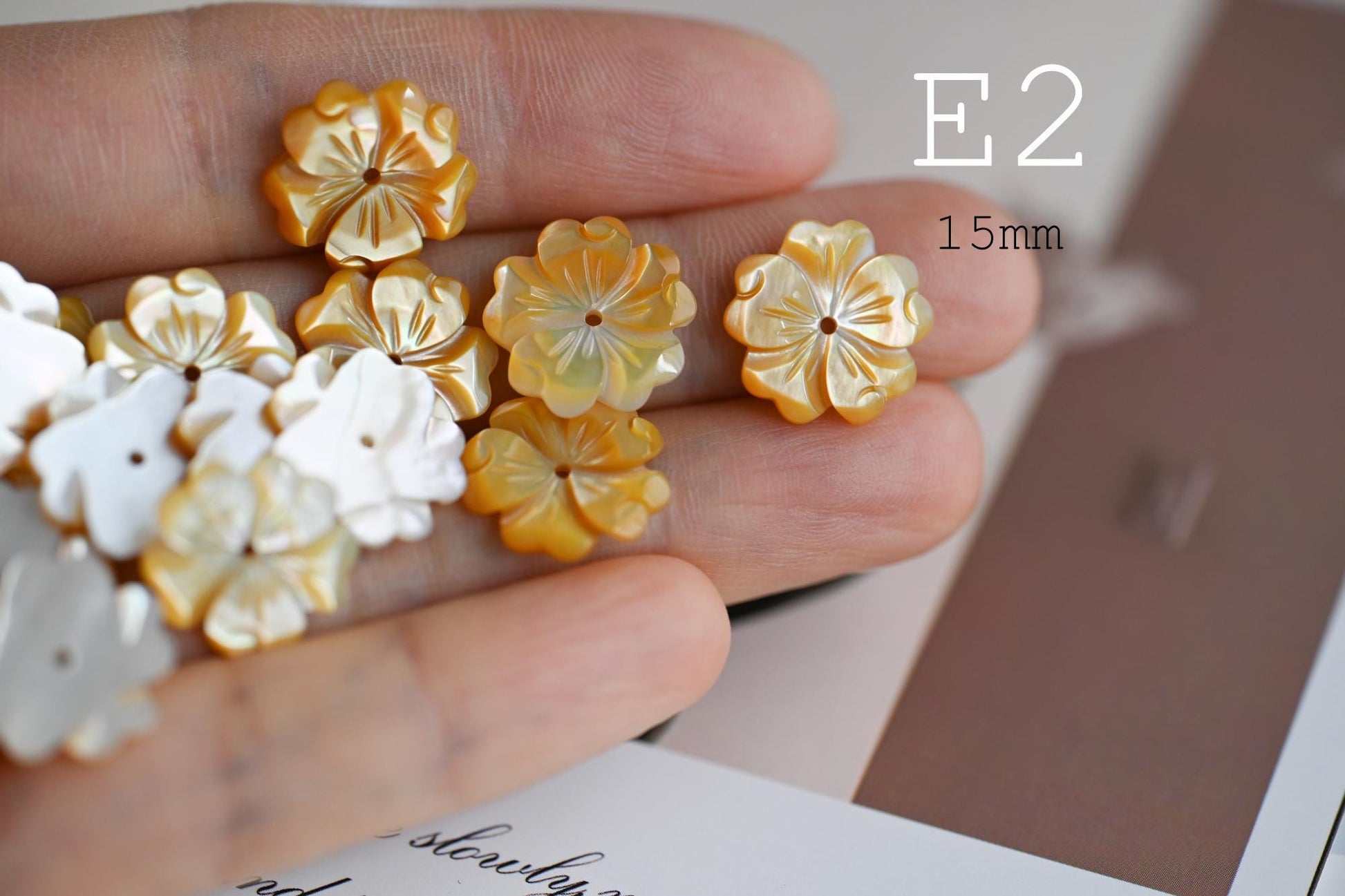 10pcs Shell Flower Cabochons for Jewelry Making, Carved Mother of Pearl Flowers, Bridal Hair Accessories DIY Supplies (BK-001)