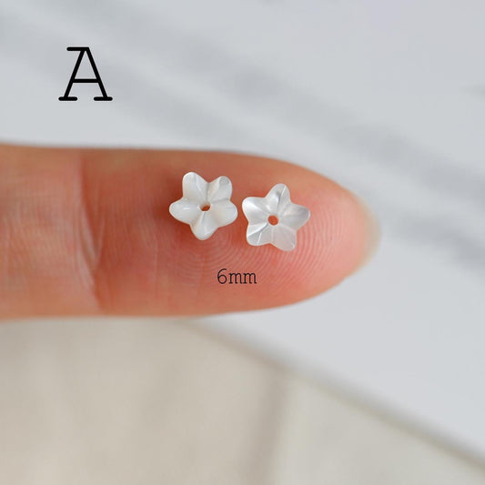10pcs Mini Shell Flower Beads 6mm, Mother of Pearl Tiny Floral Cabochons, Bridal DIY Accessories Bulk (BK-002)