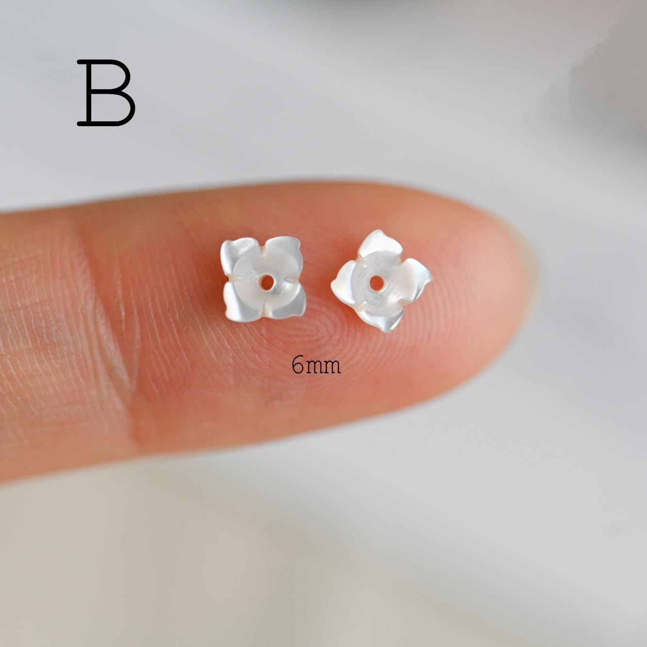 10pcs Mini Shell Flower Beads 6mm, Mother of Pearl Tiny Floral Cabochons, Bridal DIY Accessories Bulk (BK-002)