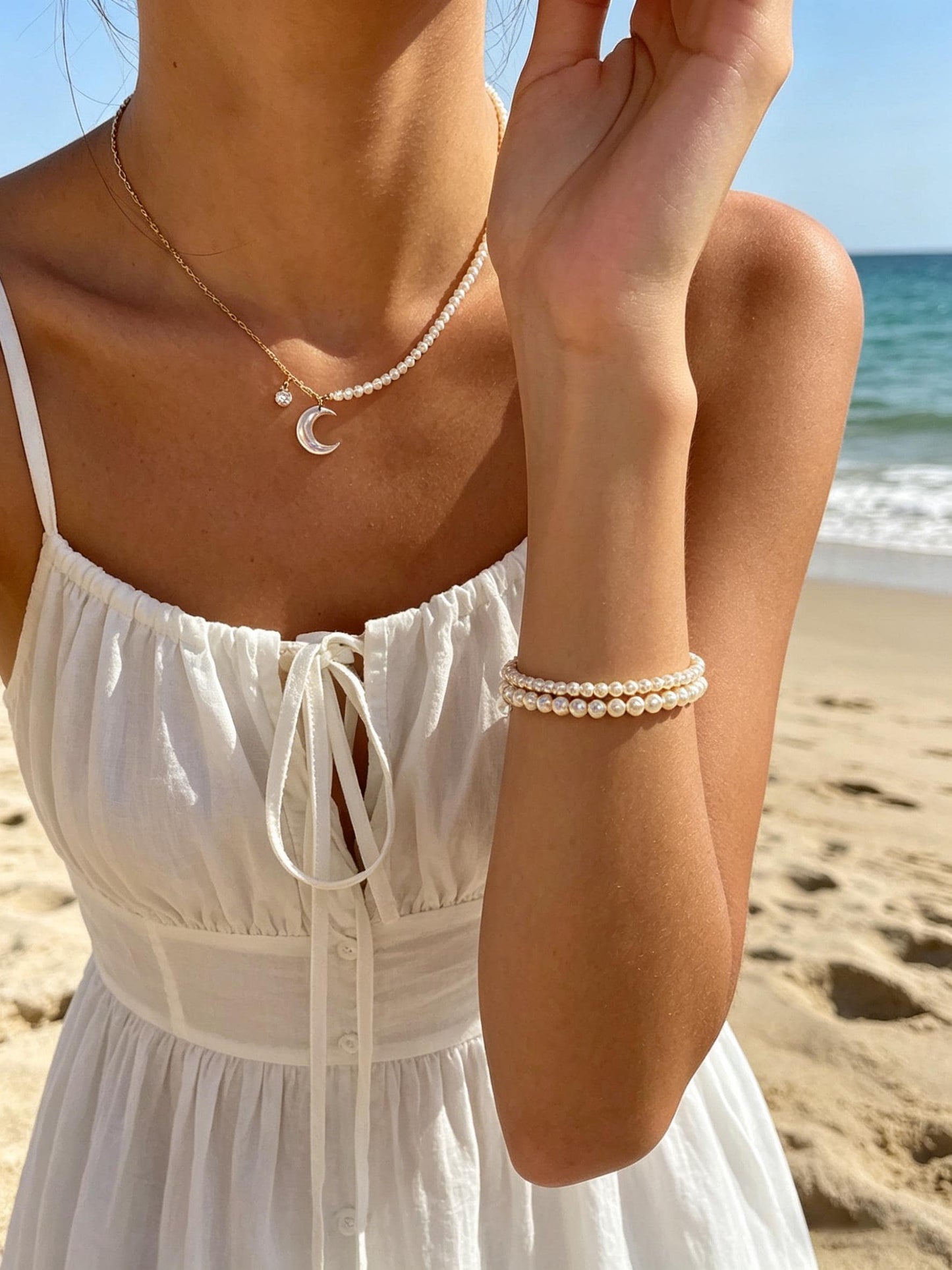 Glass Pearl Bracelet/ Anklet/ Necklaces, Adjustable Quality Crystal Pearl Chain (#LK-627)