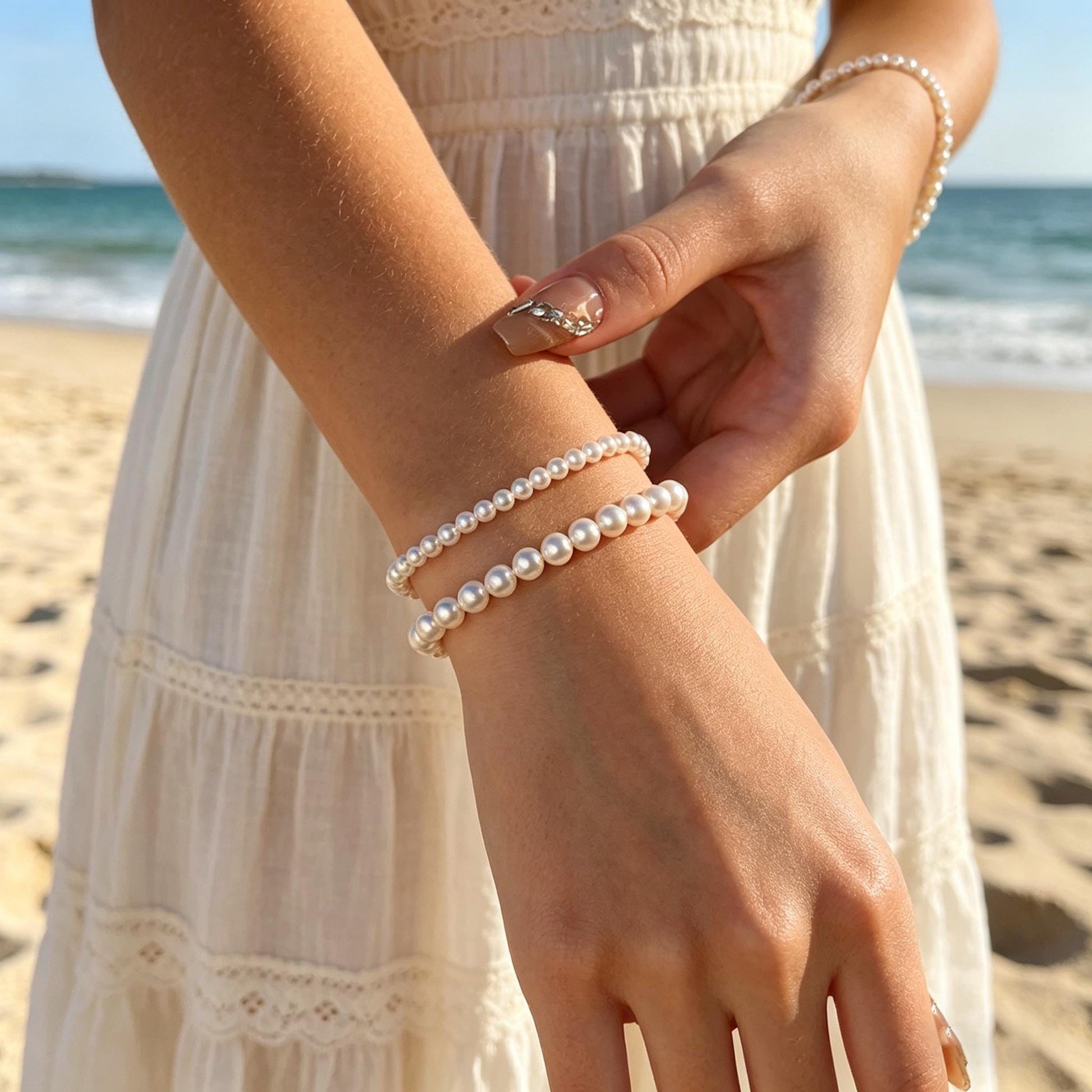 Glass Pearl Bracelet/ Anklet/ Necklaces, Adjustable Quality Crystal Pearl Chain (#LK-627)
