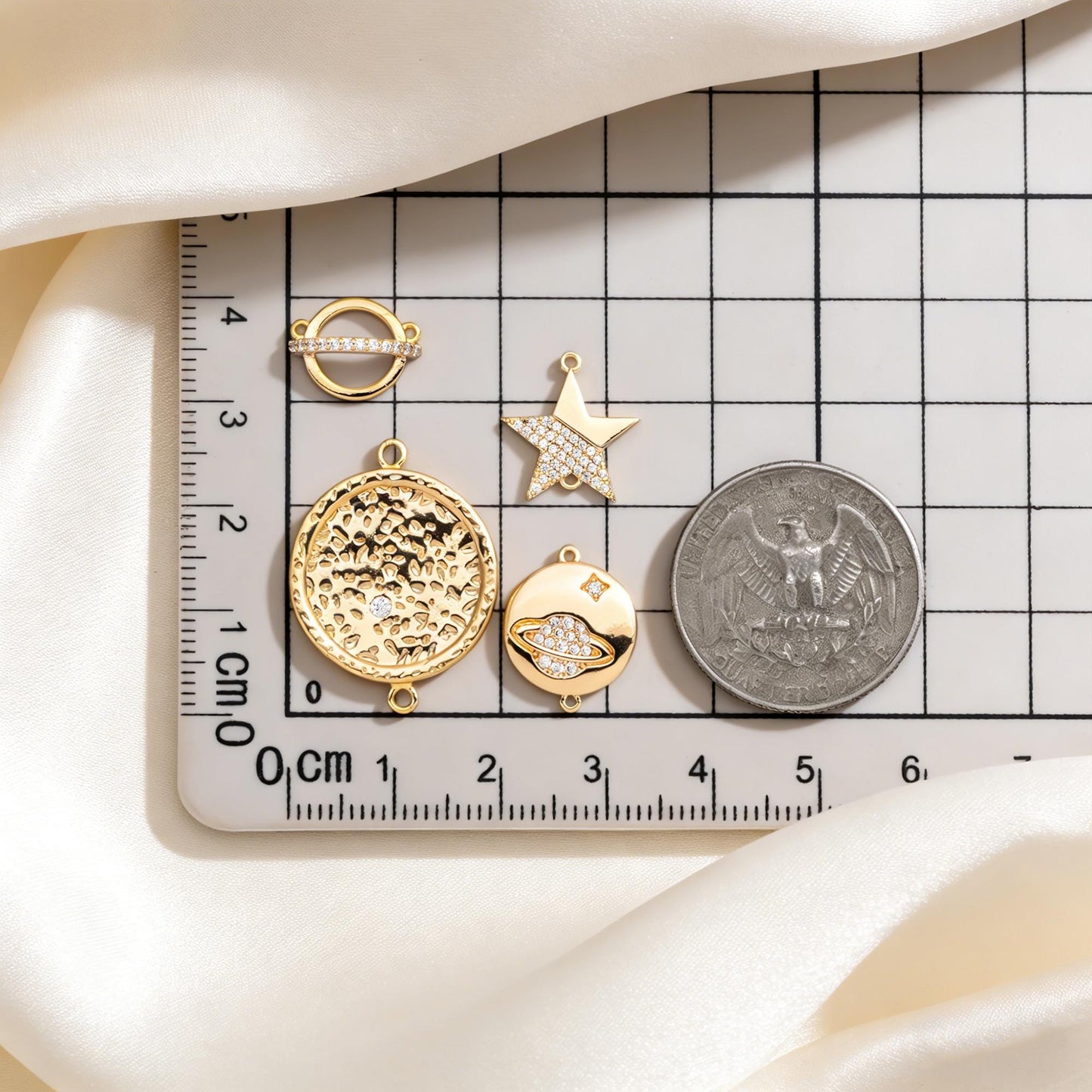 4 pieces CZ pave Gold Saturn Star and Moon Charm Connectors (GB-1221)