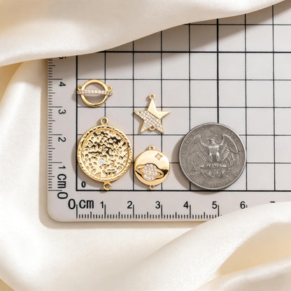 4 pieces CZ pave Gold Saturn Star and Moon Charm Connectors (GB-1221)