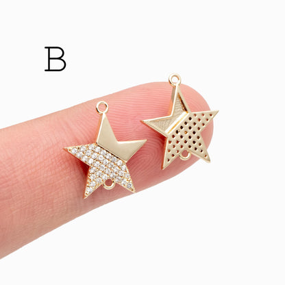 4 pieces CZ pave Gold Saturn Star and Moon Charm Connectors (GB-1221)