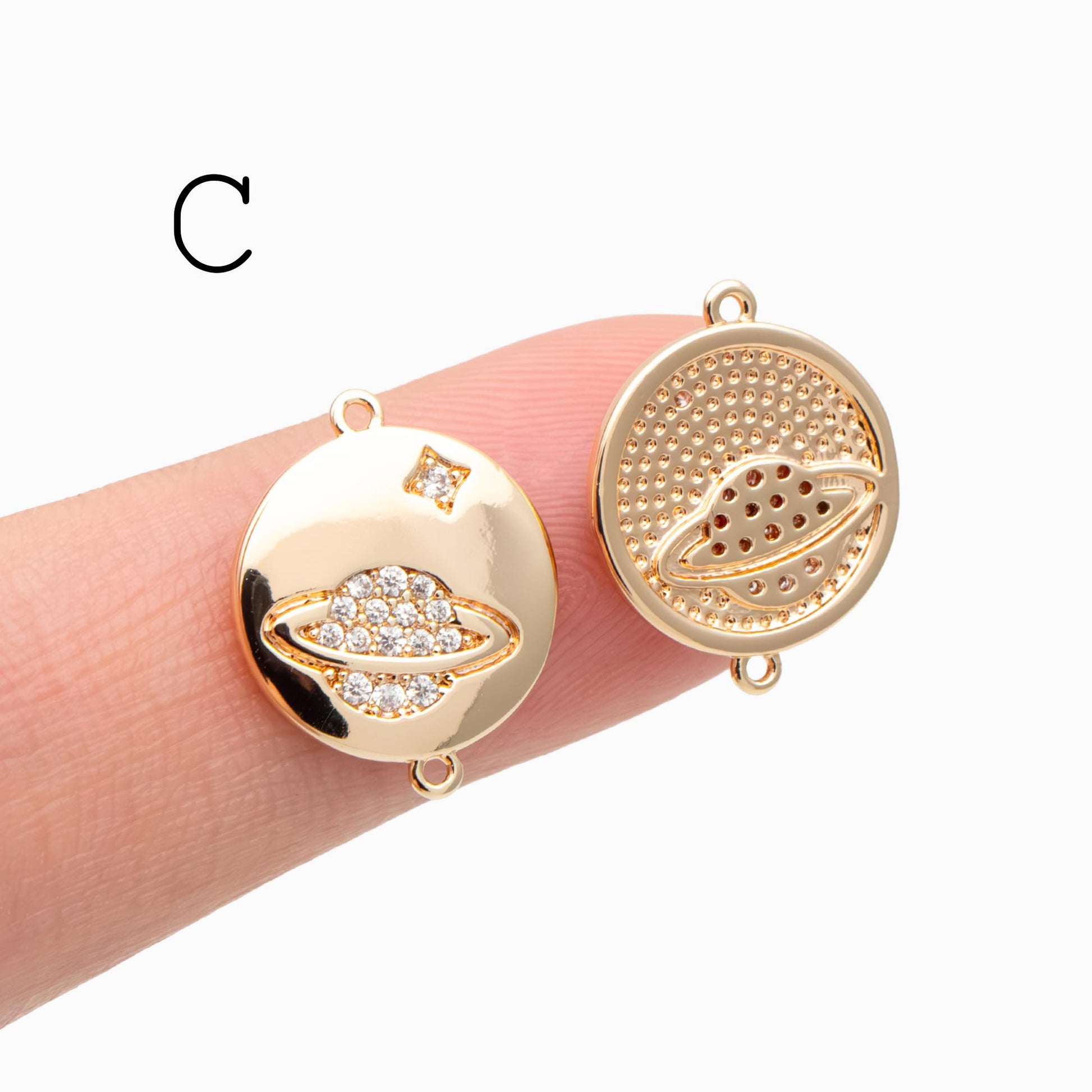4 pieces CZ pave Gold Saturn Star and Moon Charm Connectors (GB-1221)