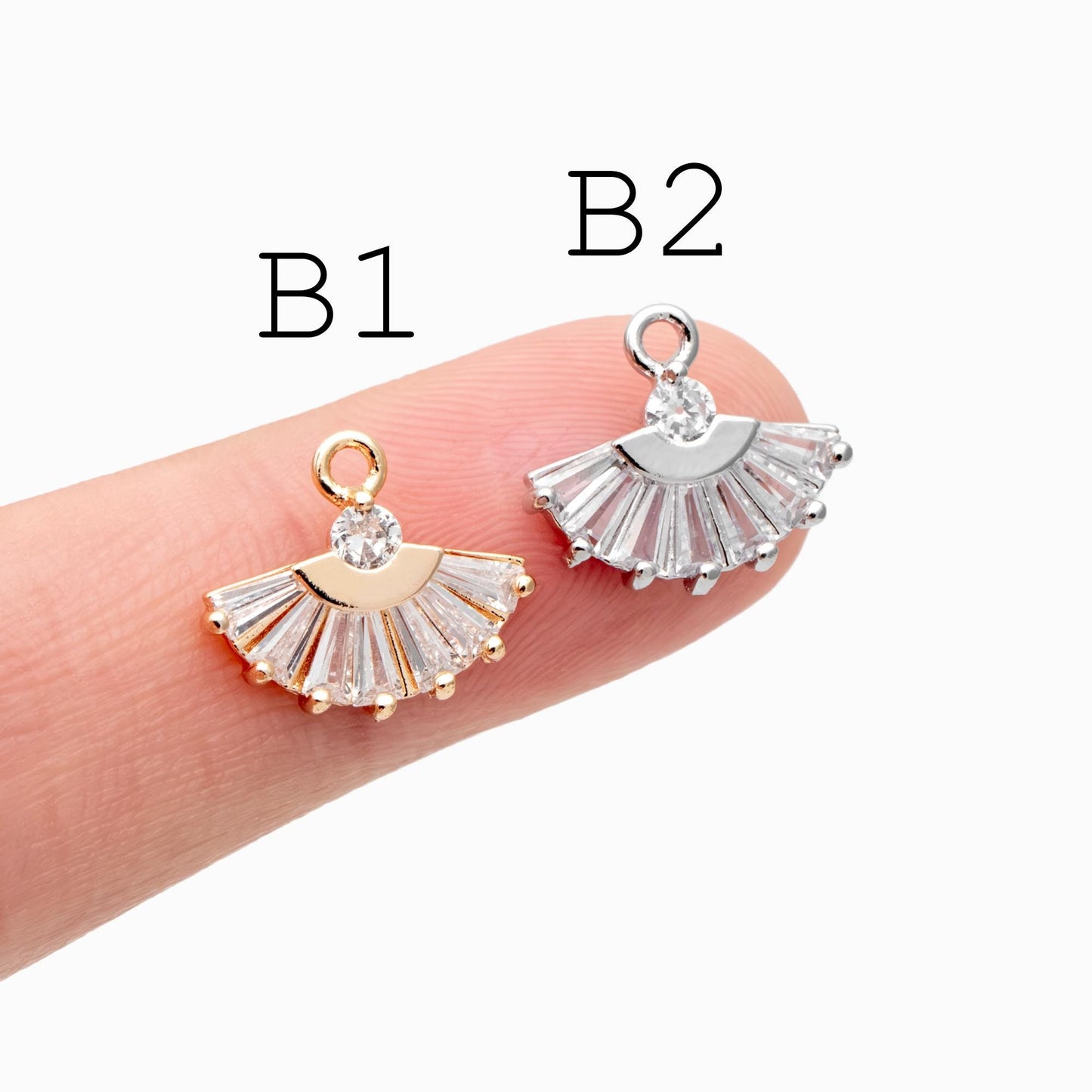 4pcs CZ Pave Gold Fan Shaped Charm , 18K Gold plated on Brass (GB-853)