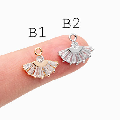 4pcs CZ Pave Gold Fan Shaped Charm , 18K Gold plated on Brass (GB-853)