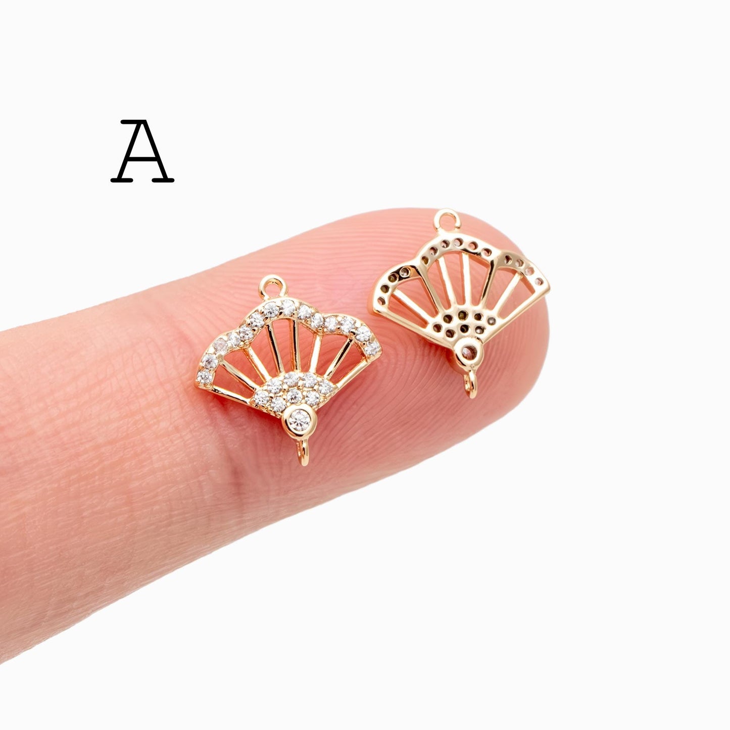 4pcs CZ Pave Gold Fan Shaped Connectors , Earring Findings, Jewelry Making, Diy Material, Jewelry Supplies (GB-2005)