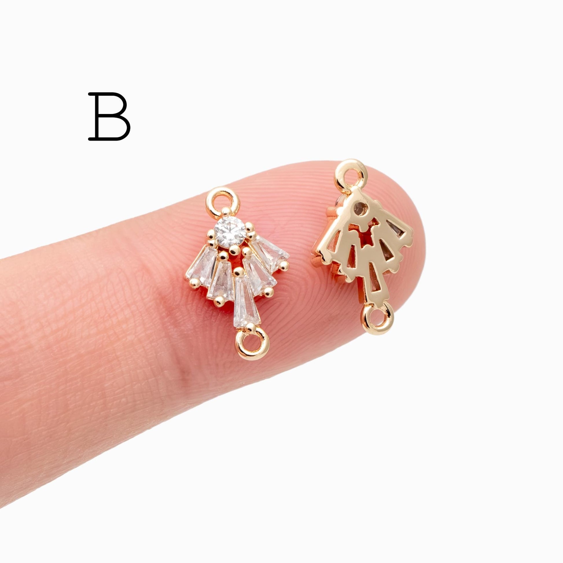4pcs CZ Pave Gold Fan Shaped Connectors , Earring Findings, Jewelry Making, Diy Material, Jewelry Supplies (GB-2005)