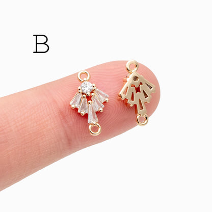 4pcs CZ Pave Gold Fan Shaped Connectors , Earring Findings, Jewelry Making, Diy Material, Jewelry Supplies (GB-2005)