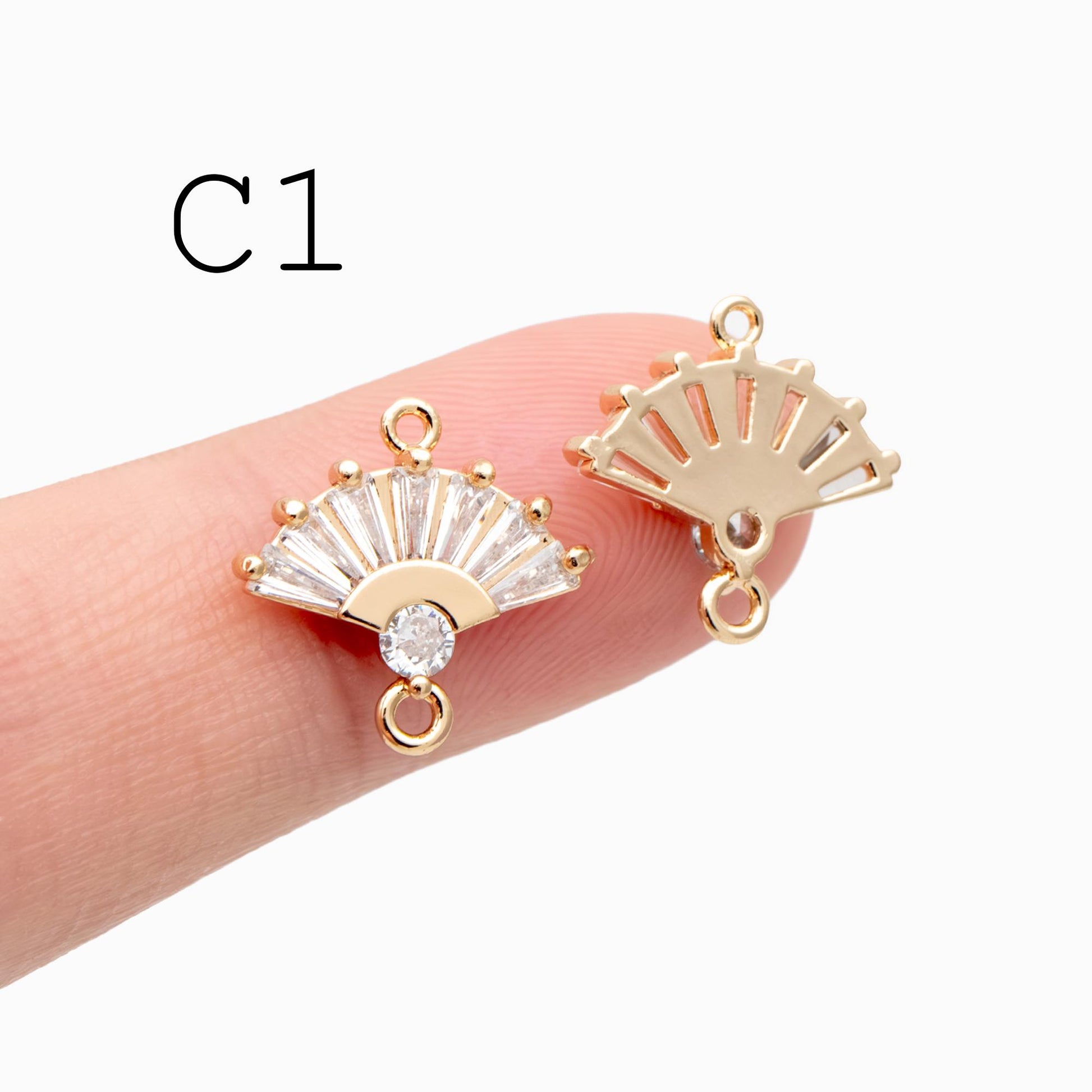 4pcs CZ Pave Gold Fan Shaped Connectors , Earring Findings, Jewelry Making, Diy Material, Jewelry Supplies (GB-2005)