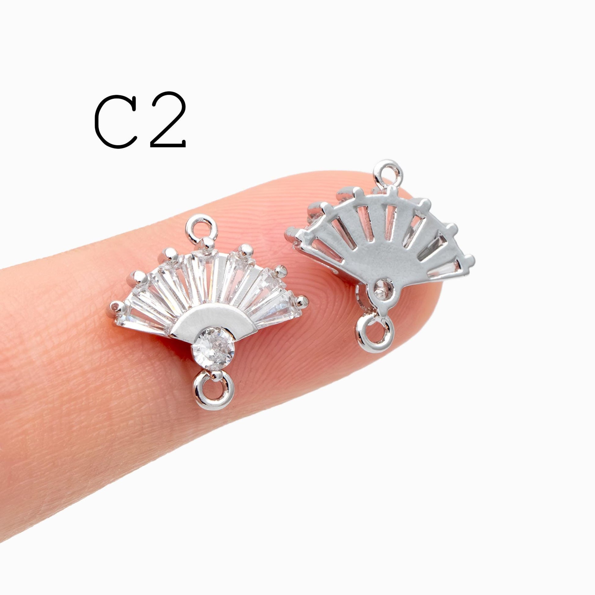 4pcs CZ Pave Gold Fan Shaped Connectors , Earring Findings, Jewelry Making, Diy Material, Jewelry Supplies (GB-2005)