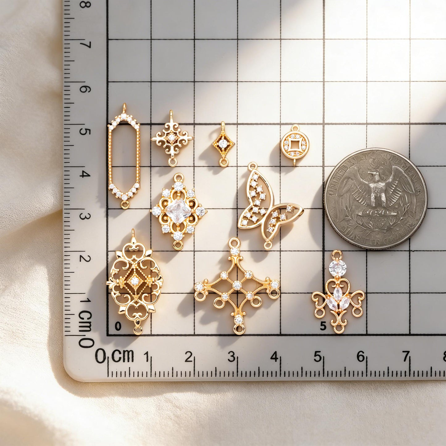 4pcs CZ Pave Gold Geometric Charm Connector, Real Gold plated Brass, Dainty Earring Connector (GB-2535)