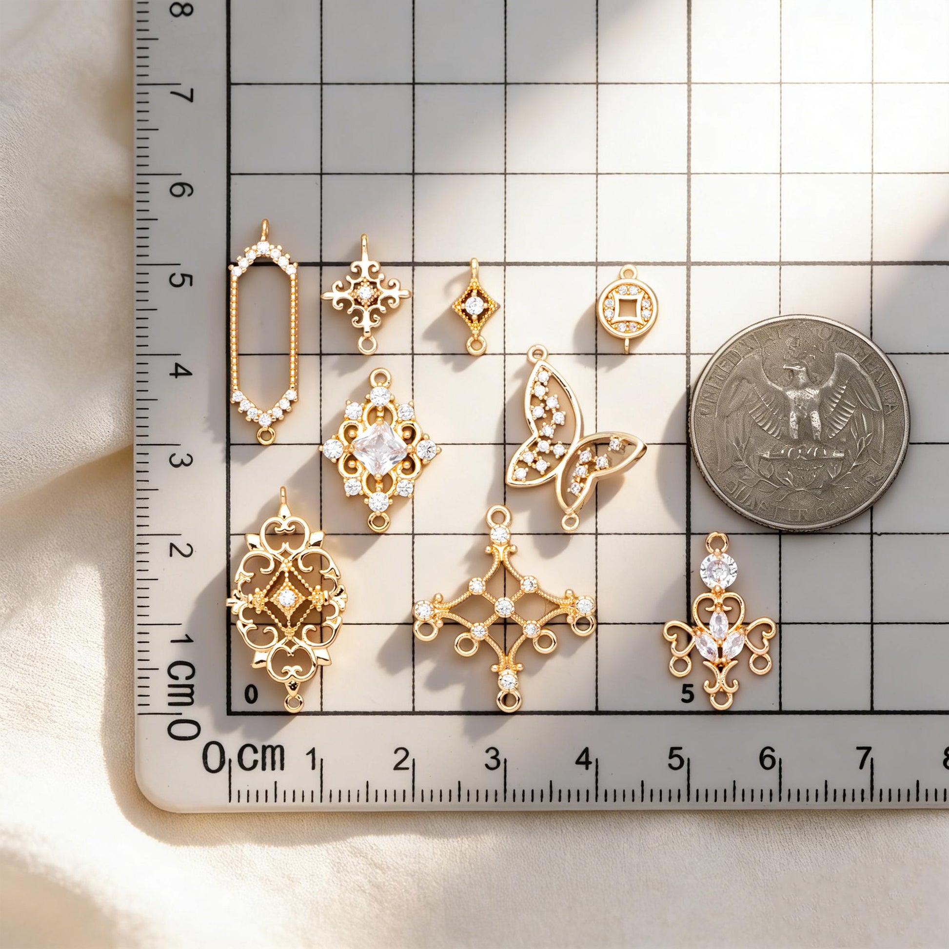 4pcs CZ Pave Gold Geometric Charm Connector, Real Gold plated Brass, Dainty Earring Connector (GB-2535)