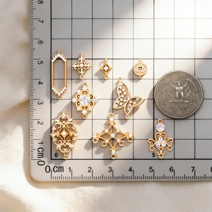 4pcs CZ Pave Gold Geometric Charm Connector, Real Gold plated Brass, Dainty Earring Connector (GB-2535)