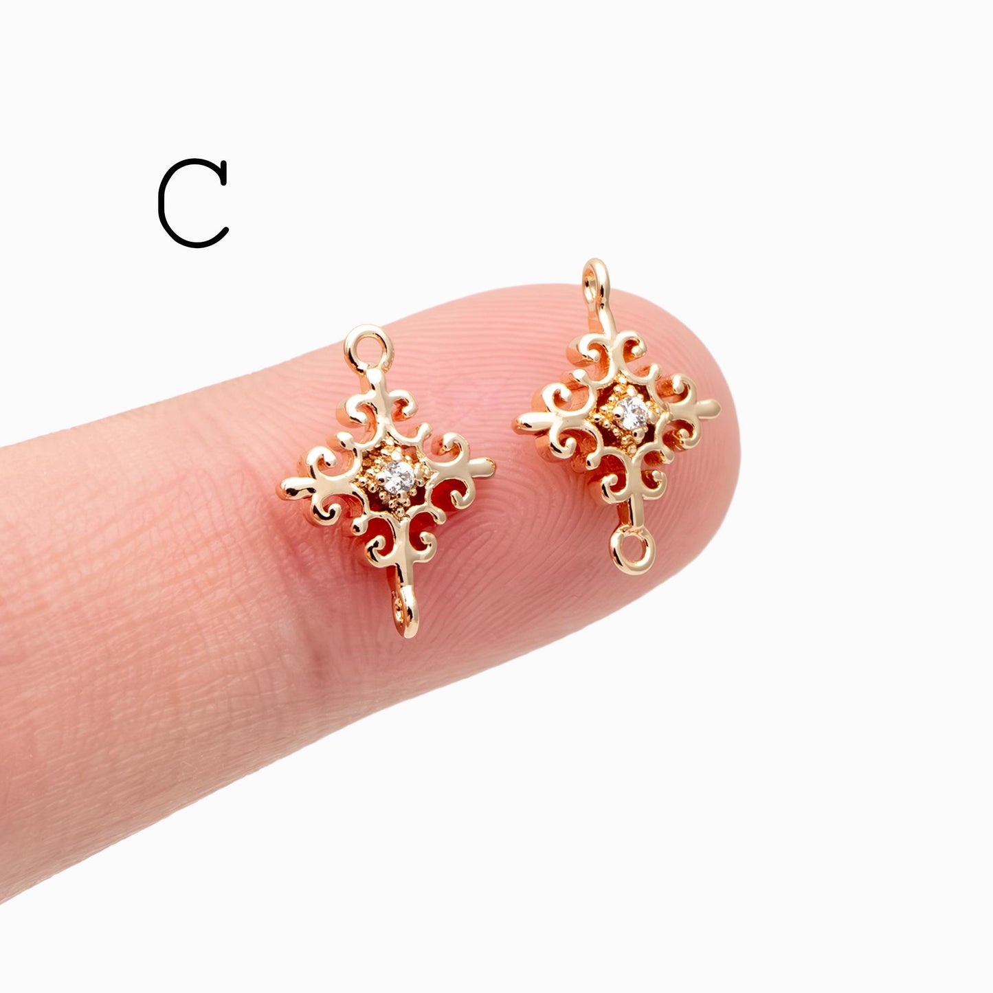 4pcs CZ Pave Gold Geometric Charm Connector, Real Gold plated Brass, Dainty Earring Connector (GB-2535)