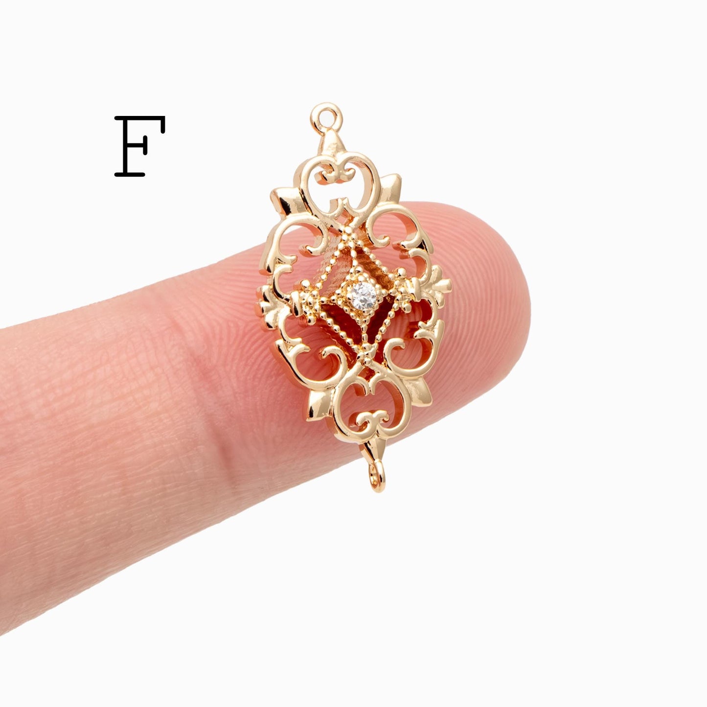 4pcs CZ Pave Gold Geometric Charm Connector, Real Gold plated Brass, Dainty Earring Connector (GB-2535)