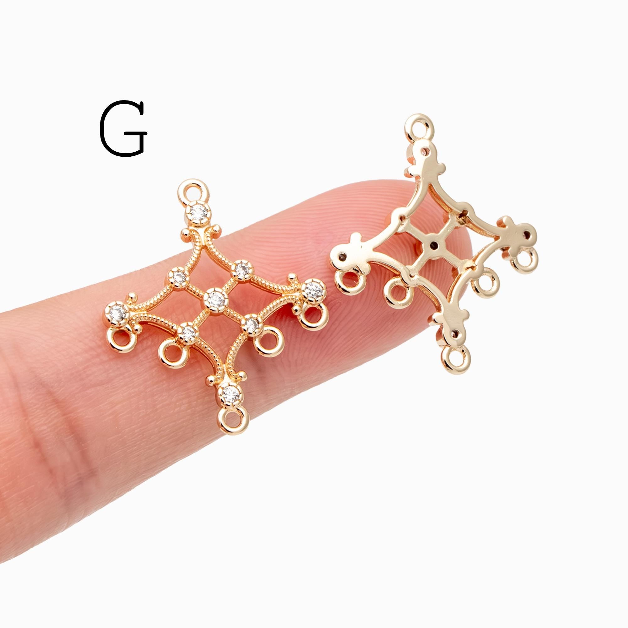 4pcs CZ Pave Gold Geometric Charm Connector, Real Gold plated Brass, Dainty Earring Connector (GB-2535)